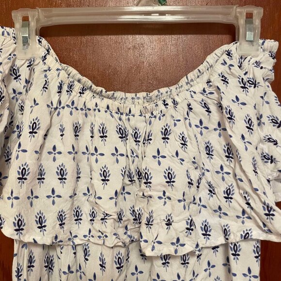 ADORABLE | Blue & White Off the Shoulder Dress - Picture 3 of 5